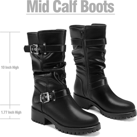 NEW! Mid Calf Boots For Women with a Wide Toe Box Motorcycle Biker Riding Boots - Picture 4 of 5